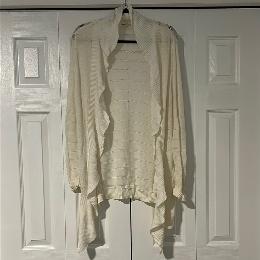 Cato Cream Cardigan with Waterfall Front and Asymmetrical Hem
